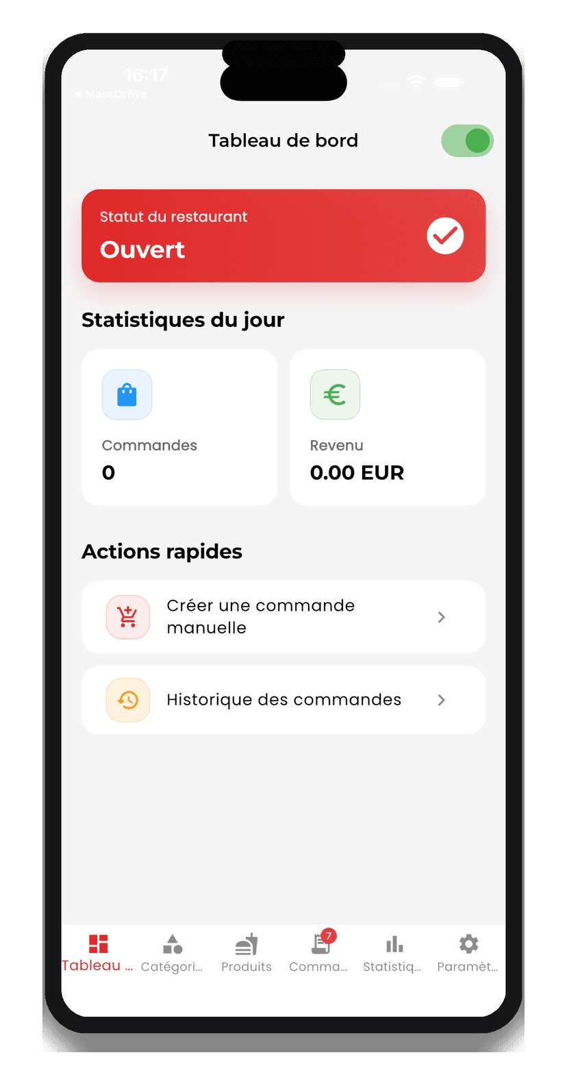 Tableau de bord restaurateur