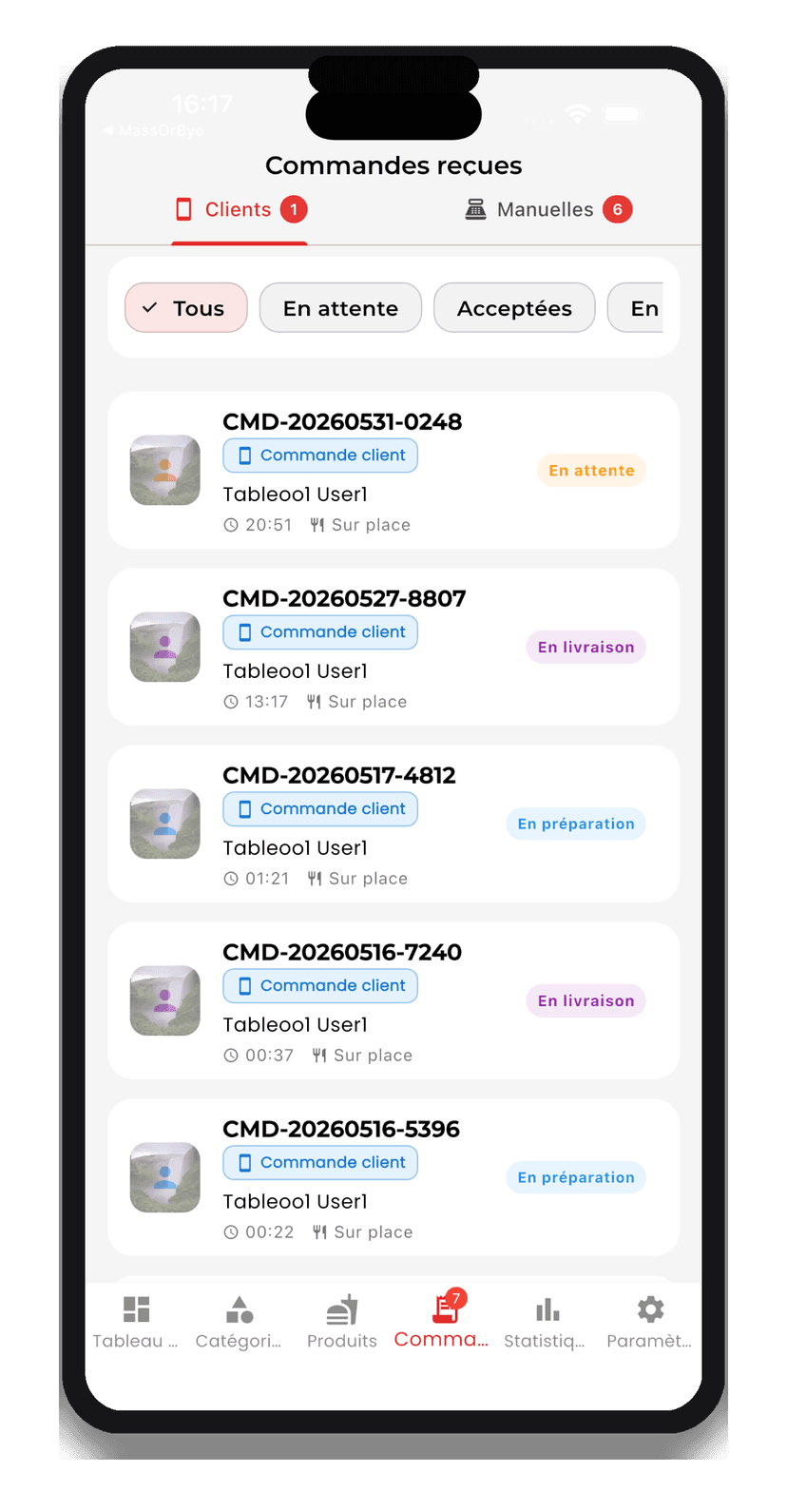 Gestion des commandes
